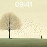 Solitary Tree Wallpaper with Distant Walker wallpaper for iPhone, iPad & Mac