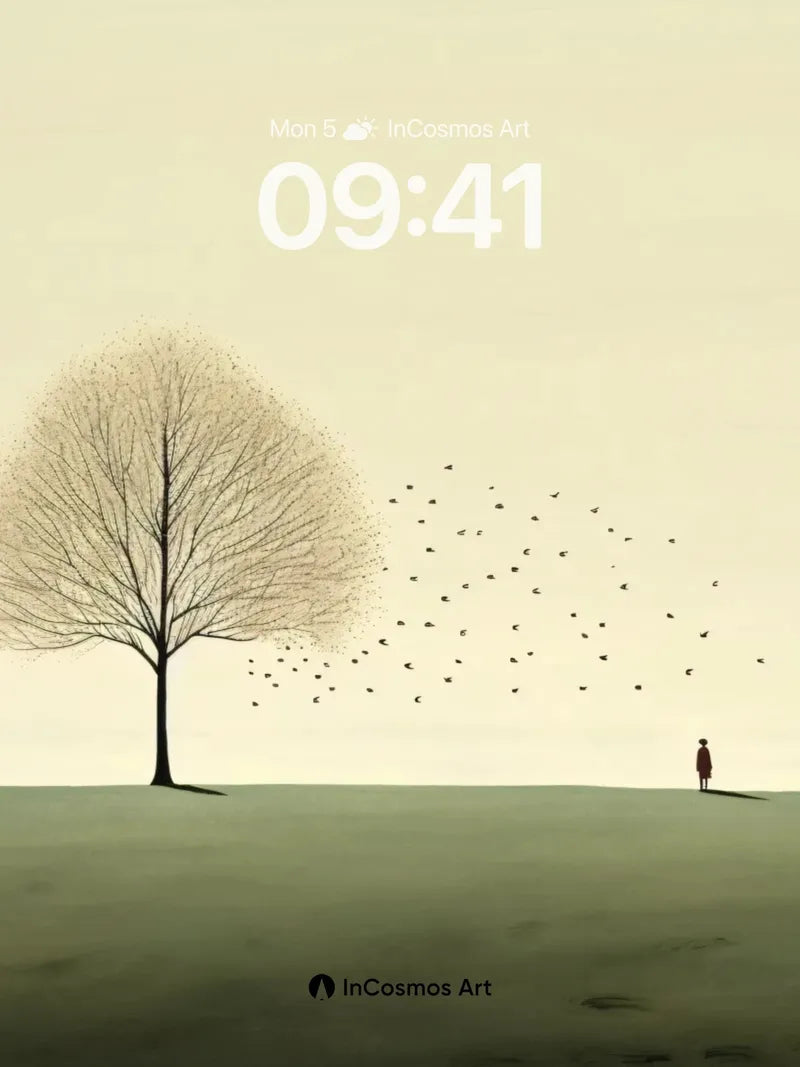 Solitary Tree Wallpaper with Distant Walker