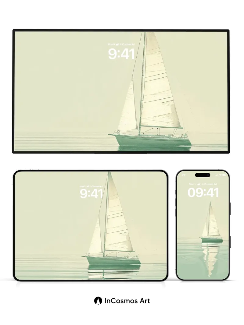 Serenity Sail Wallpaper with Mirror Water