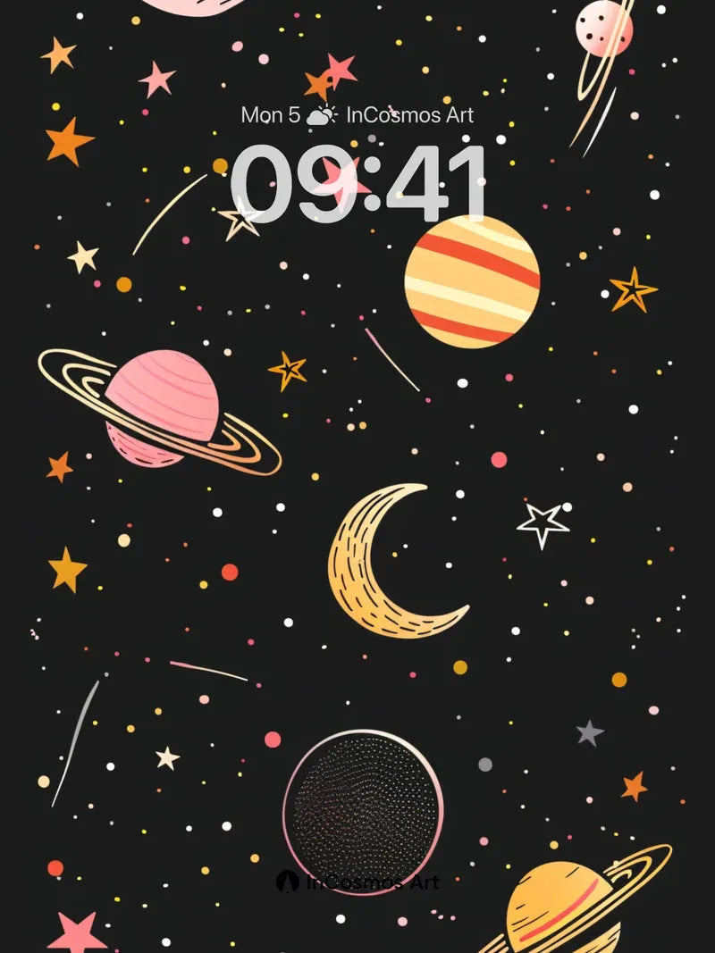 Whimsical Cosmos Wallpaper with Playful Planets