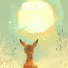 Phone lock-screen preview of two deer facing a glowing moon among pale green grasses