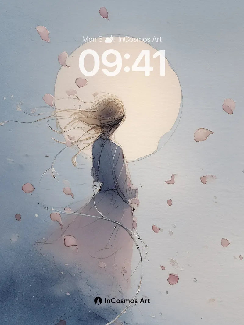 Serenity Moonlight Wallpaper with Floating Petals