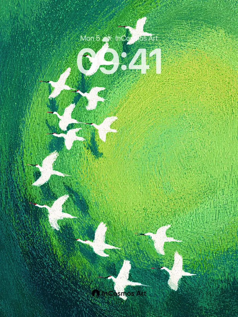 Serenity Spiral Wallpaper with Floating Herons