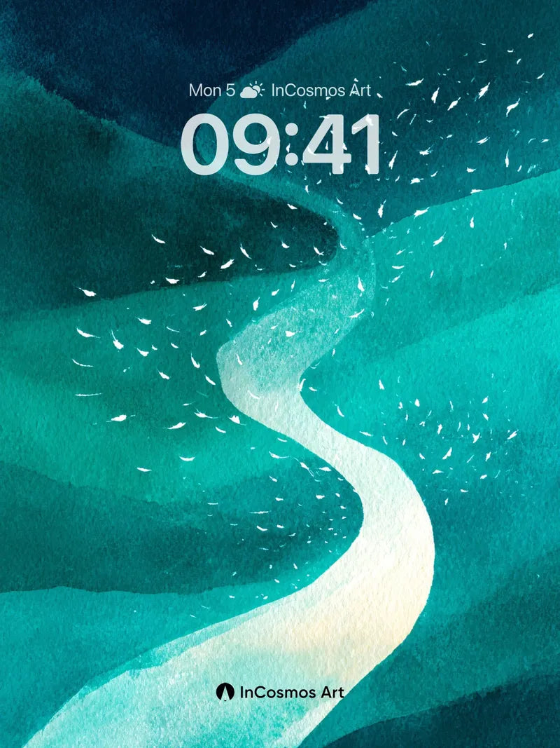 Serene Teal Waves Wallpaper with Whispering Currents wallpaper for iPhone, iPad & Mac