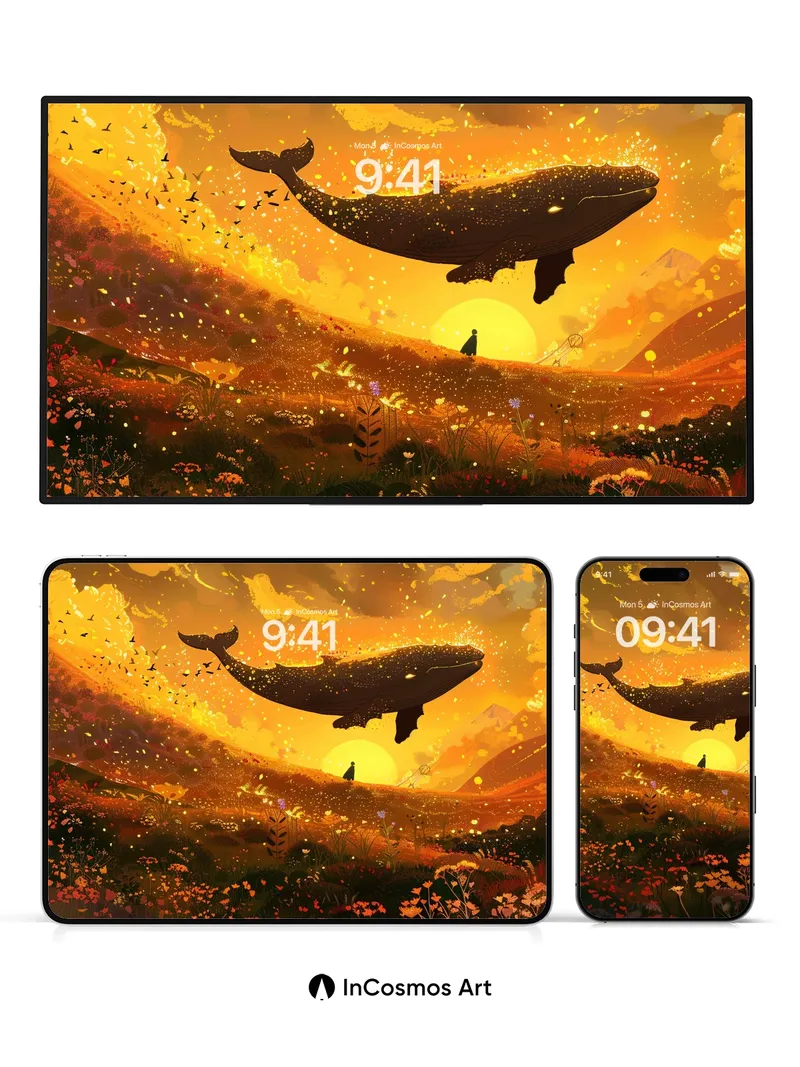 Golden Whispers Wallpaper with Floating Leviathan