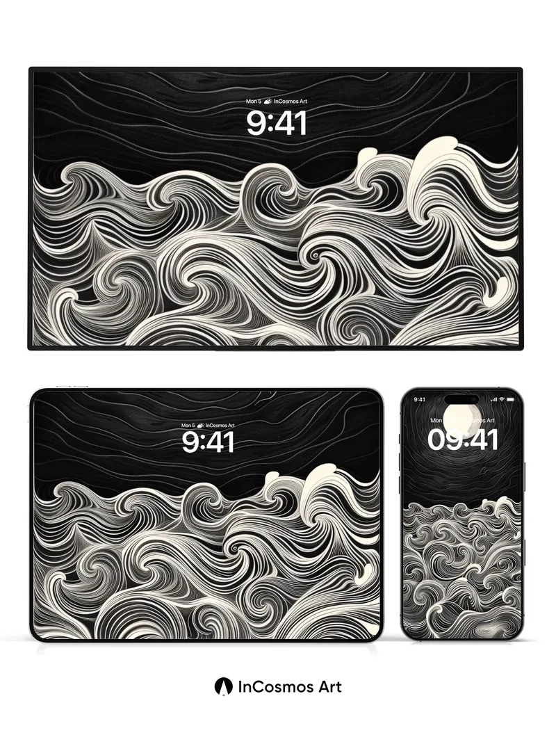 Moonlit Wave Symphony Wallpaper with Hokusai Echo