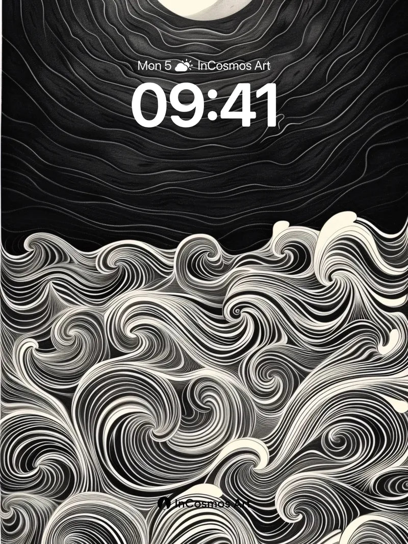 Moonlit Wave Symphony Wallpaper with Hokusai Echo