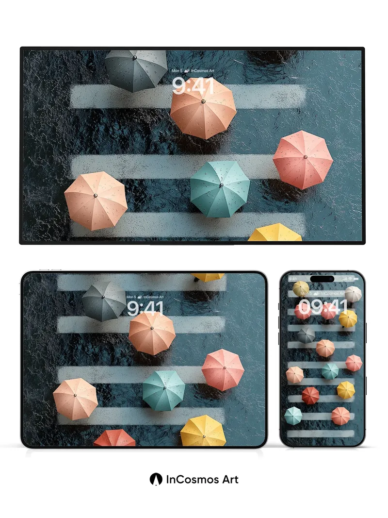 Raindrop Reverie Wallpaper with Umbrella Constellations