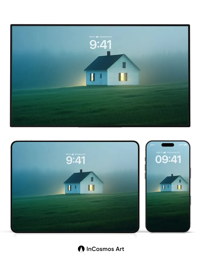 Misty Solitude Wallpaper with Glowing Windows