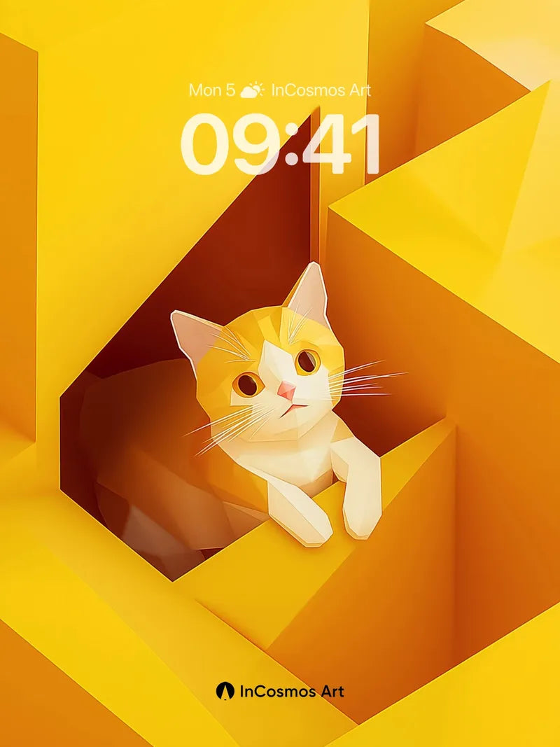 Golden Labyrinth Wallpaper with Curious Cat wallpaper for iPhone, iPad & Mac