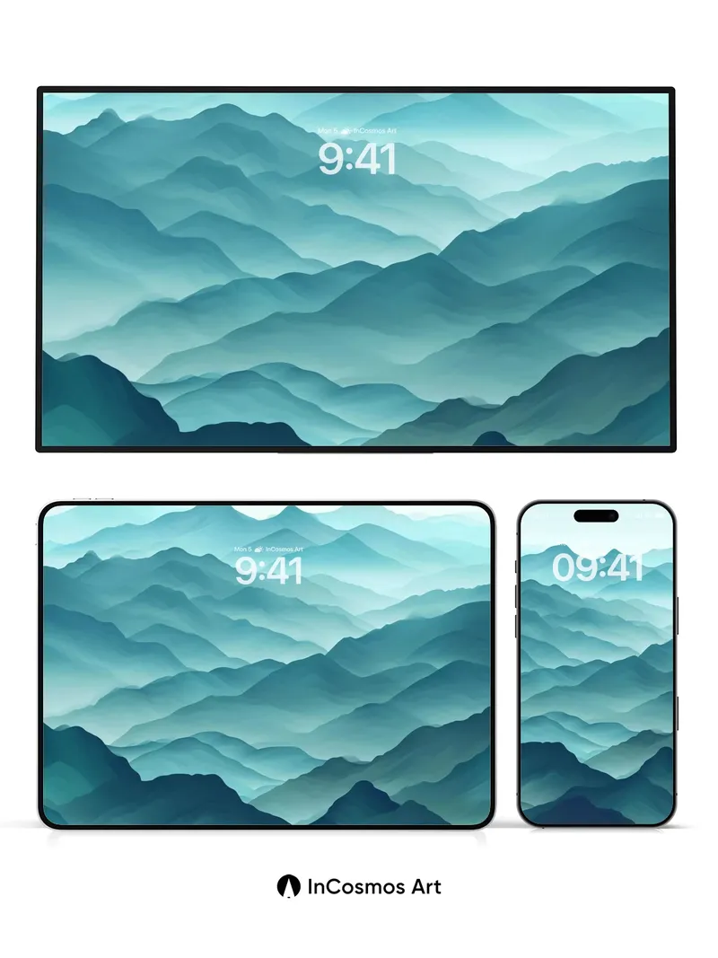 Mist-Weave Mountain Wallpaper in Ethereal Blue