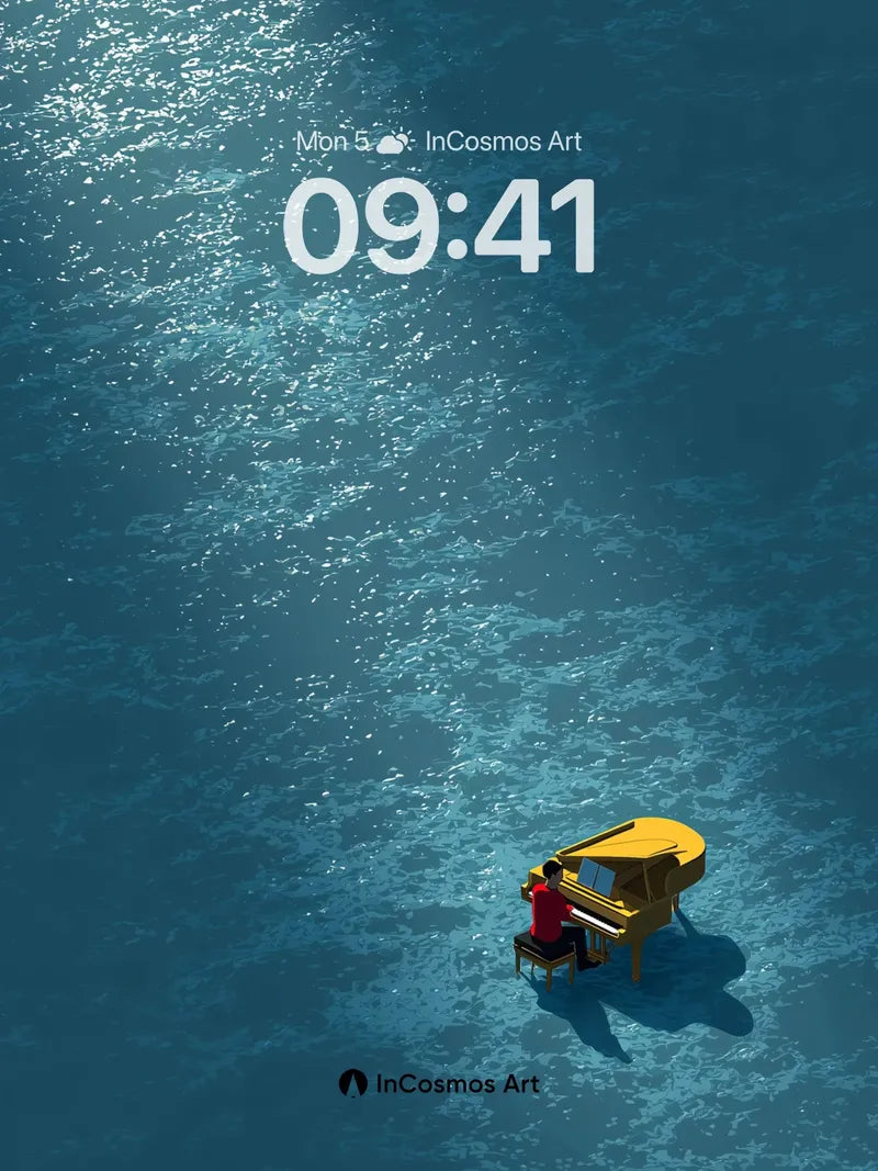 Serenity Piano Wallpaper with Ocean Depths