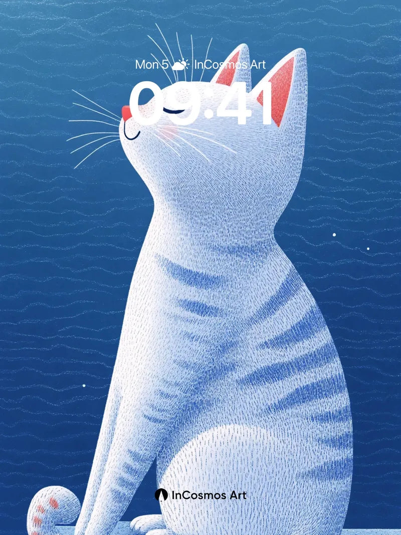 Serene Blue Cat Wallpaper with Starlight Whispers