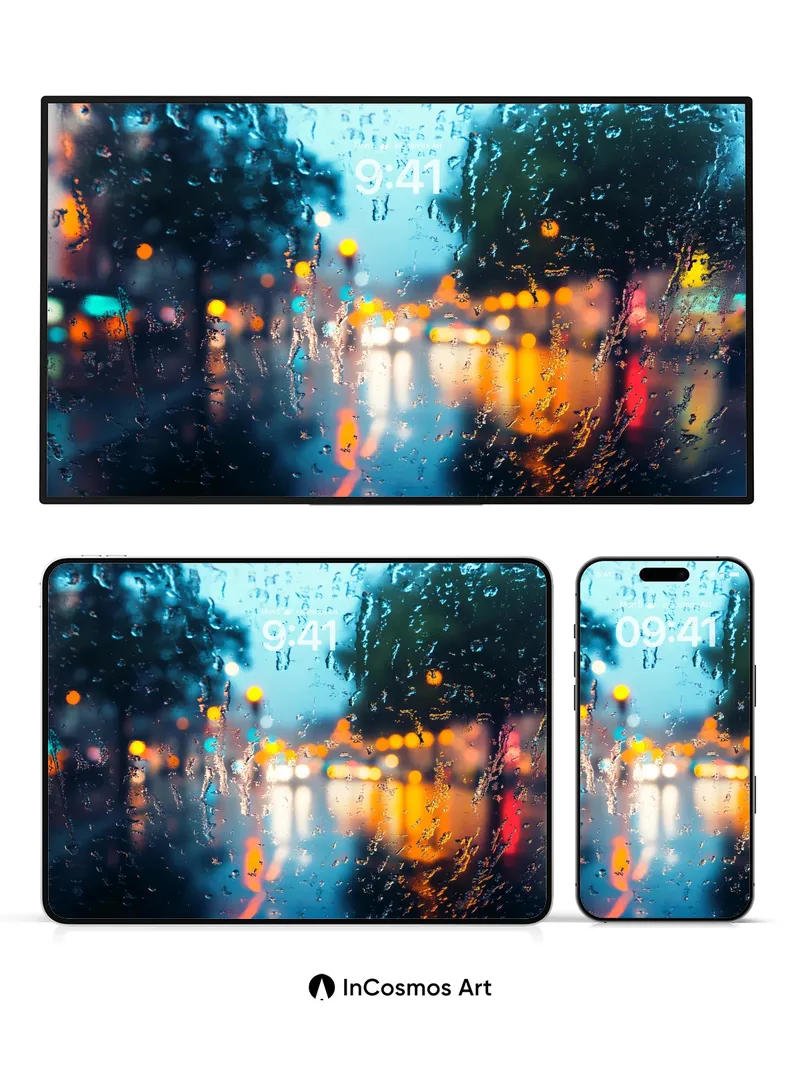 Rain-Slicked Neon Wallpaper with Dripping Light