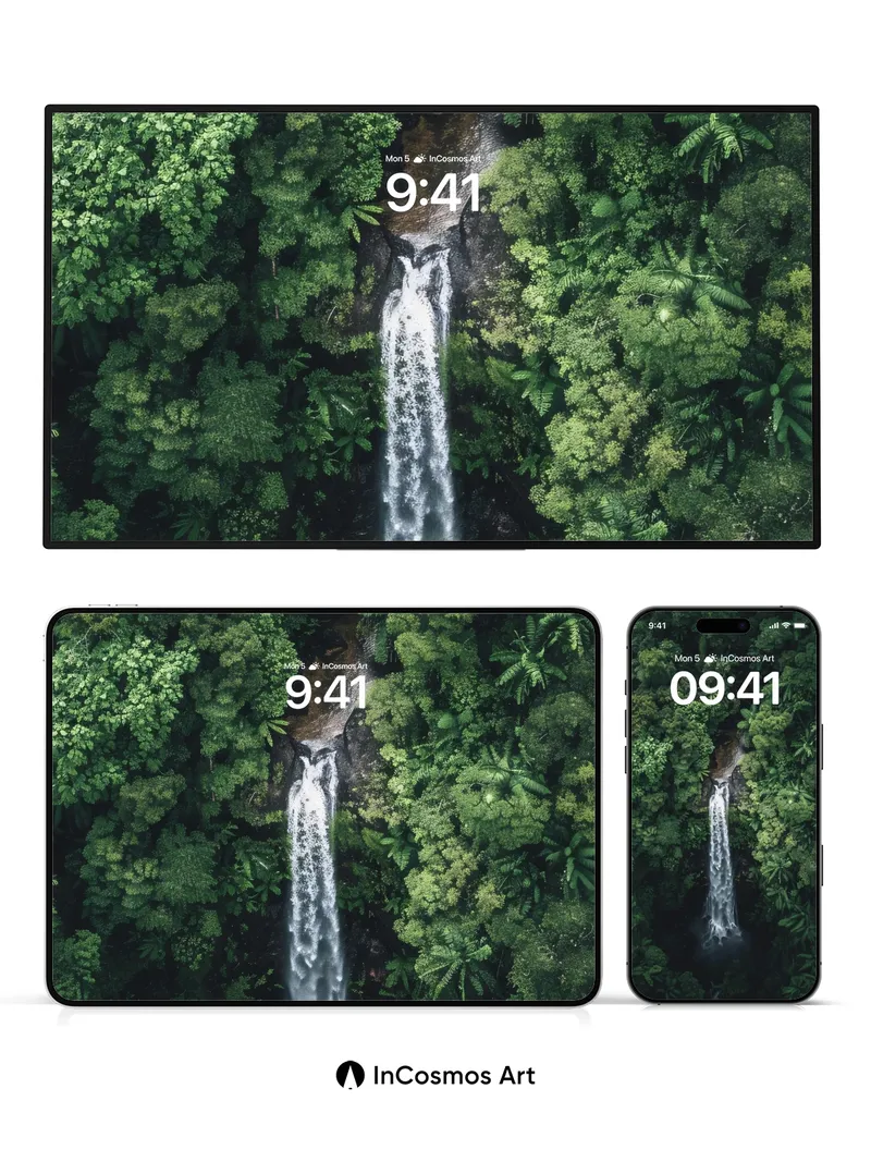 Serenity Cascade Wallpaper with Emerald Canopy