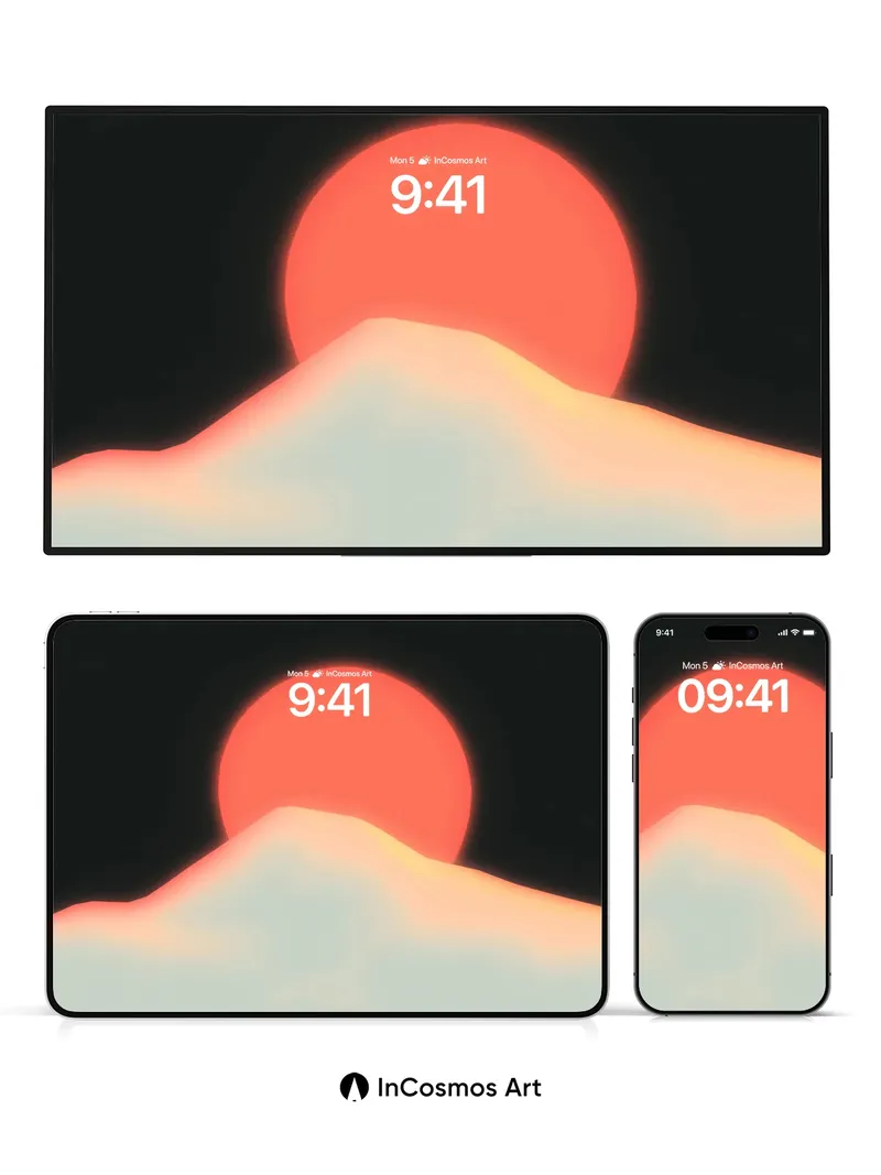 Serene Horizon Wallpaper with Floating Sun