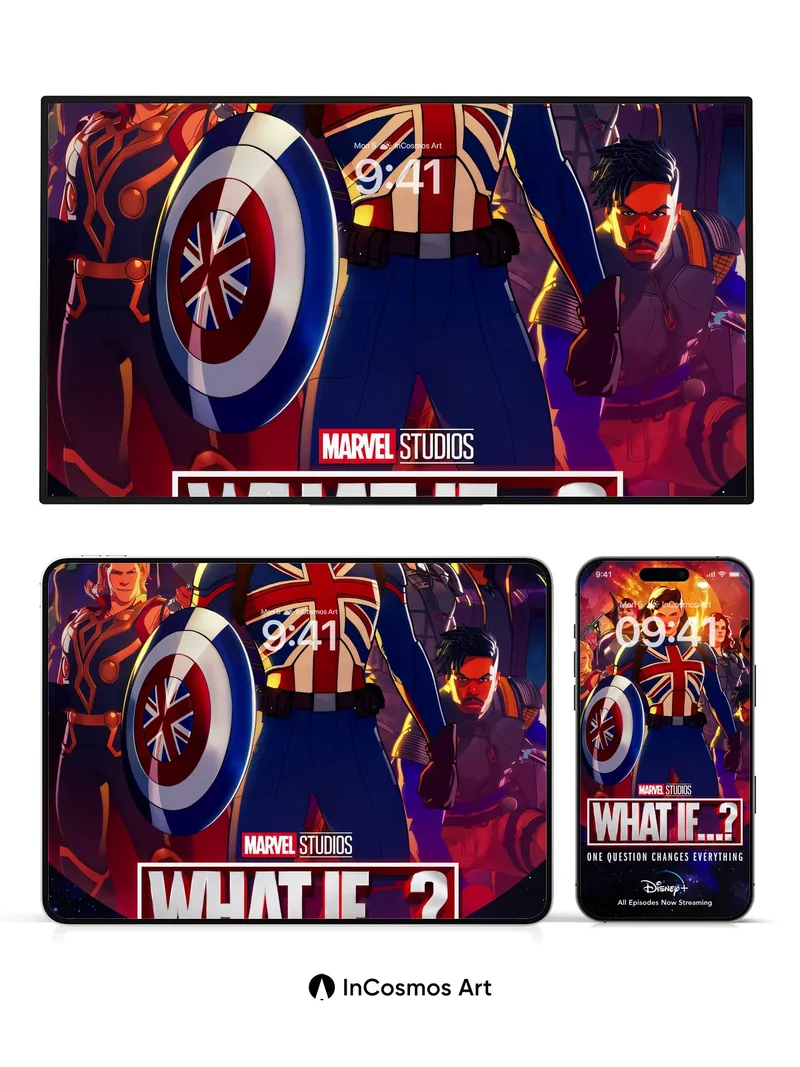 Cosmic Echo Wallpaper with Heroic Silhouettes