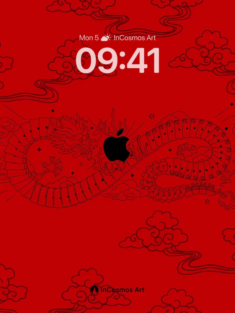 Crimson Dragon Wallpaper with Hidden Apple