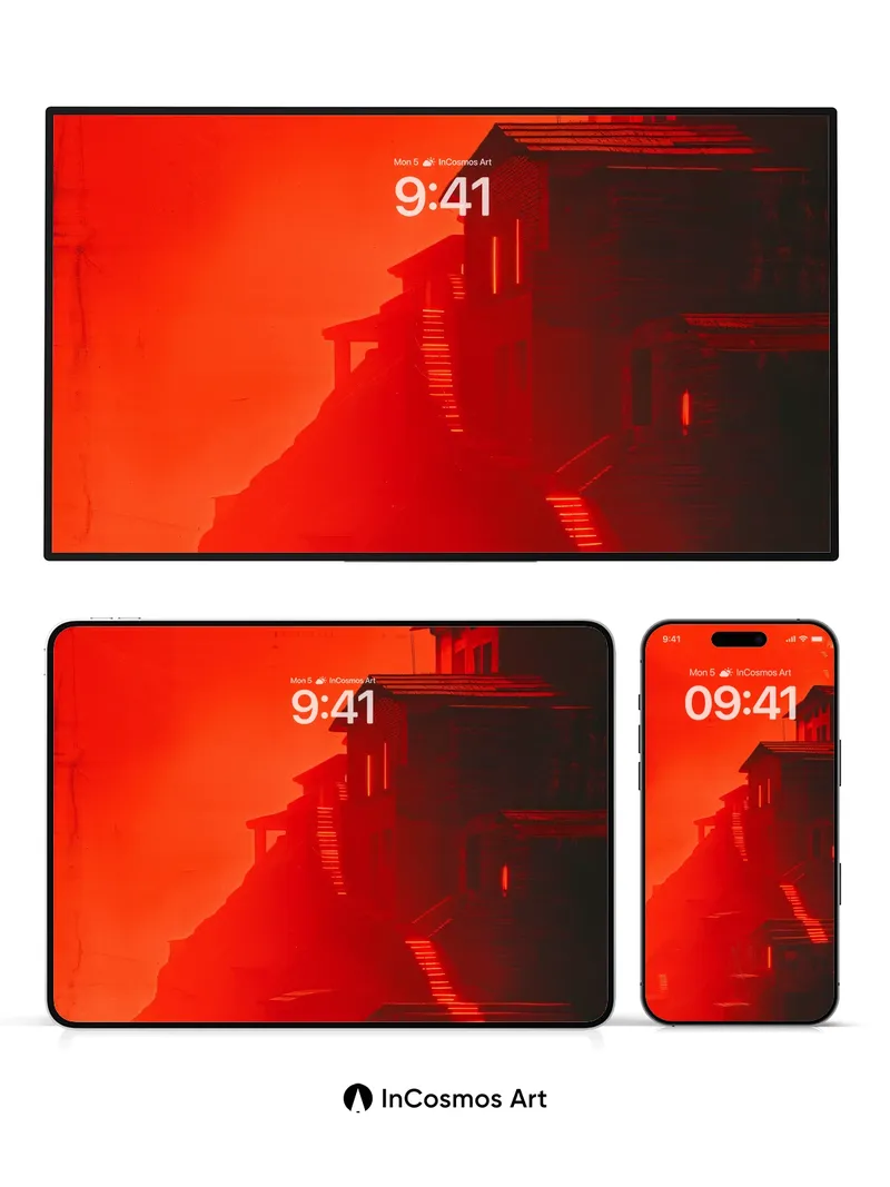 Crimson Echo Wallpaper with Stairway Steps