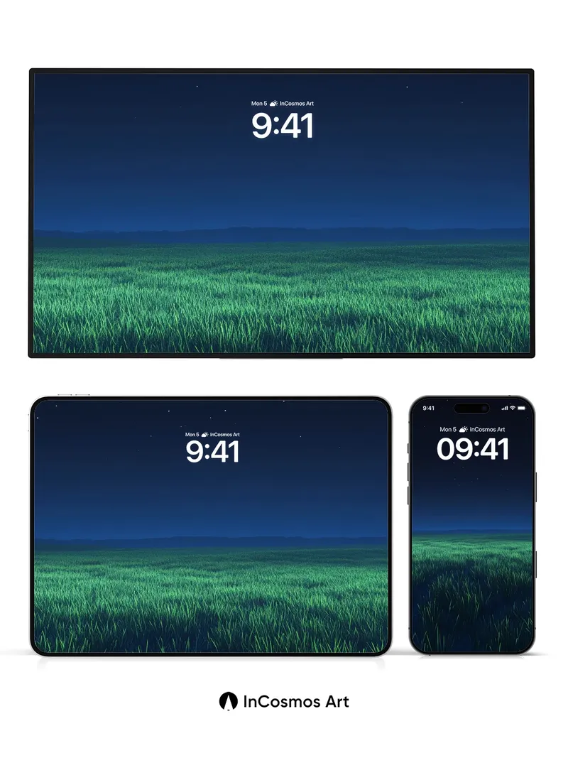 Stellar Meadow Wallpaper with Whispering Grass