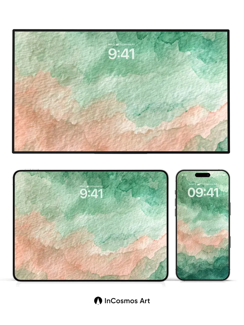 Moss Veil Wallpaper with Coral Hush