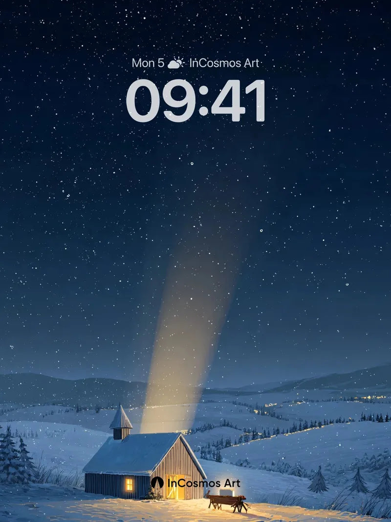 Stellar Beacon Wallpaper with Snow-Covered Chapel wallpaper for iPhone, iPad & Mac