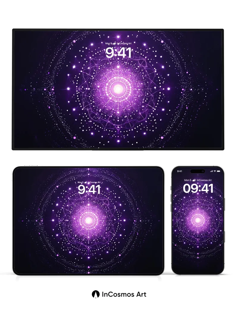 Cosmic Lattice Wallpaper with Ethereal Nodes