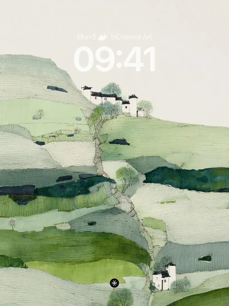 Tranquil Terraces Ink Wash Wallpaper with Whispering Hills wallpaper for iPhone, iPad & Mac