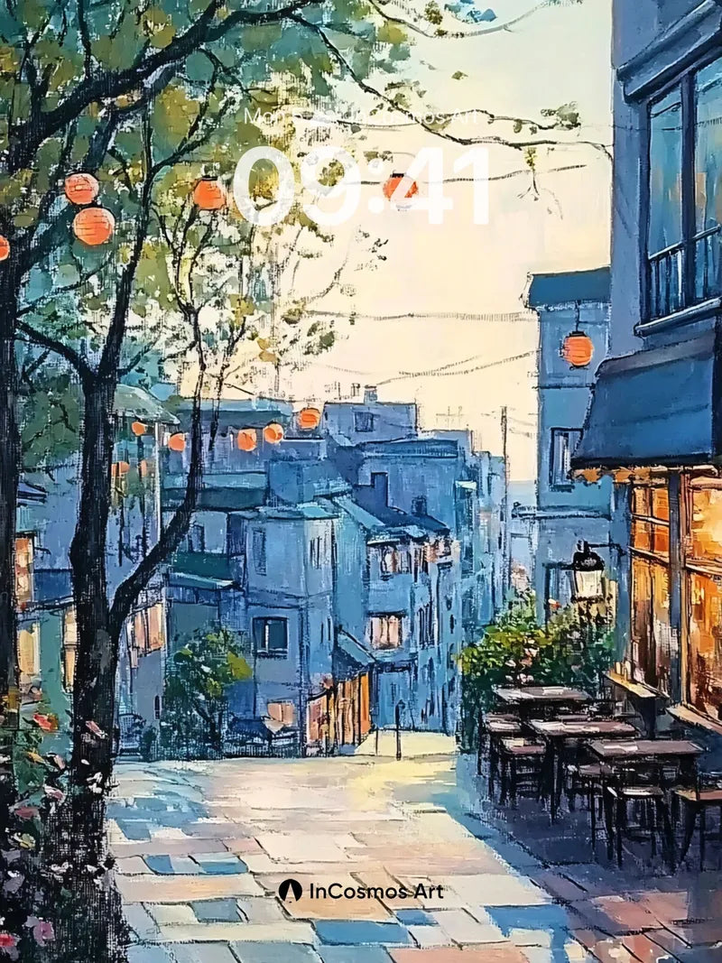 Serene Lane Wallpaper with Lantern Light