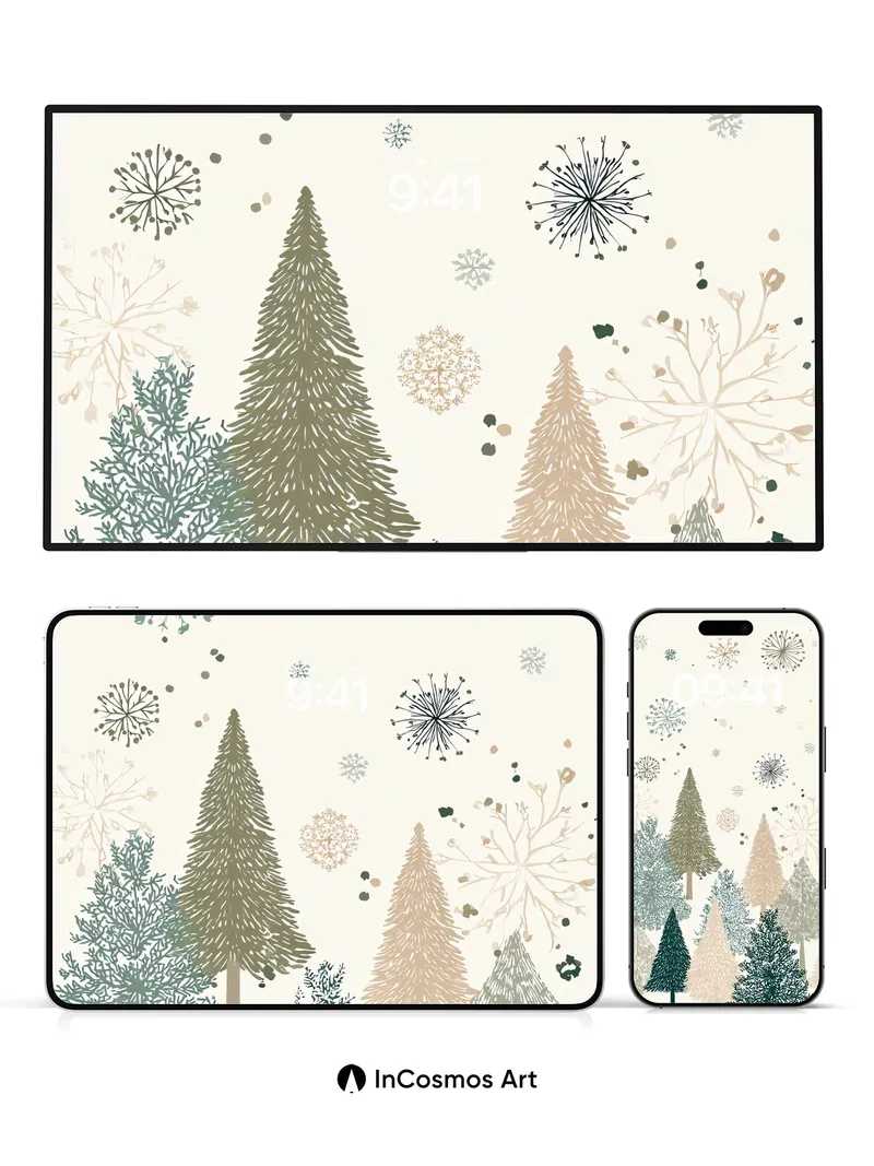 Whispering Pine Wallpaper with Snowflake Drifts