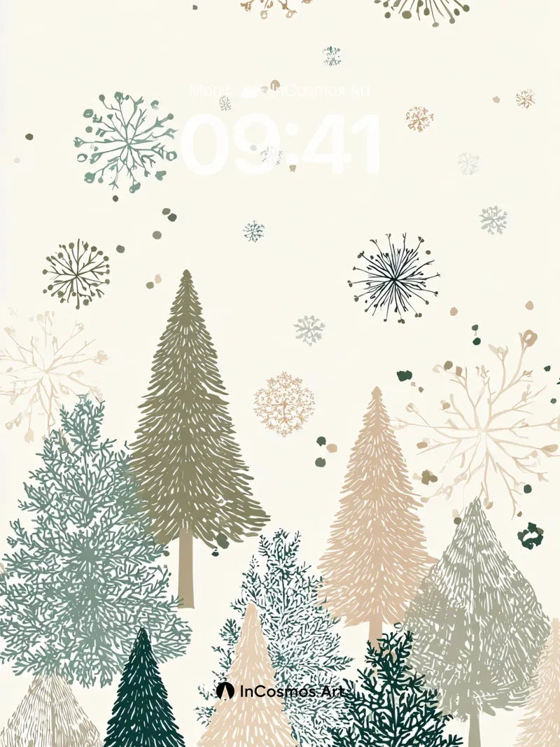Whispering Pine Wallpaper with Snowflake Drifts