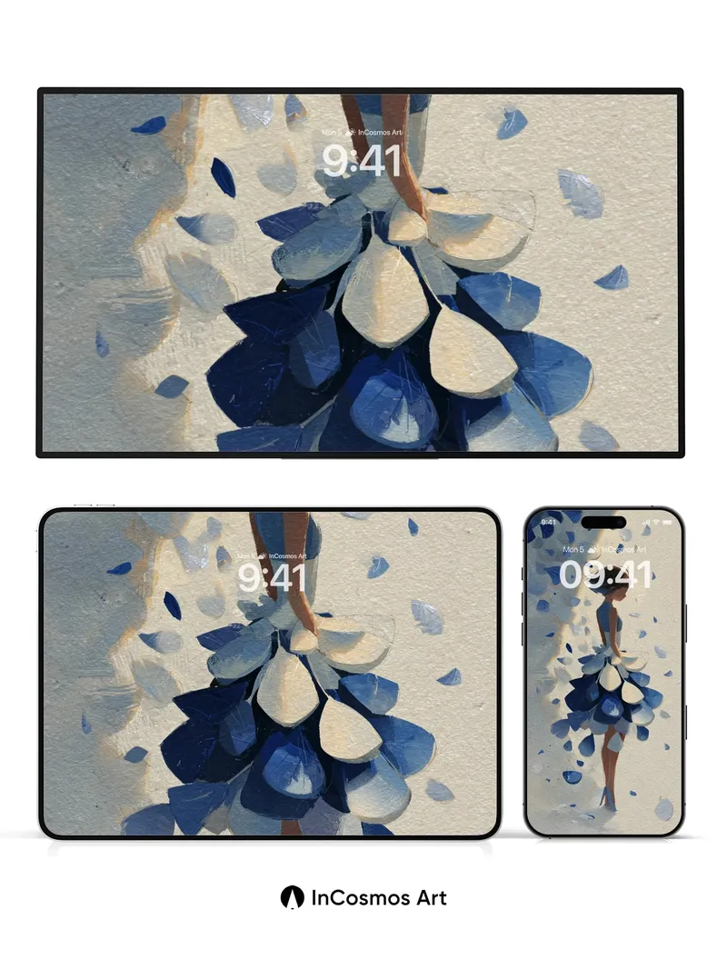 Whispering Petal Wallpaper with Floating Fragments