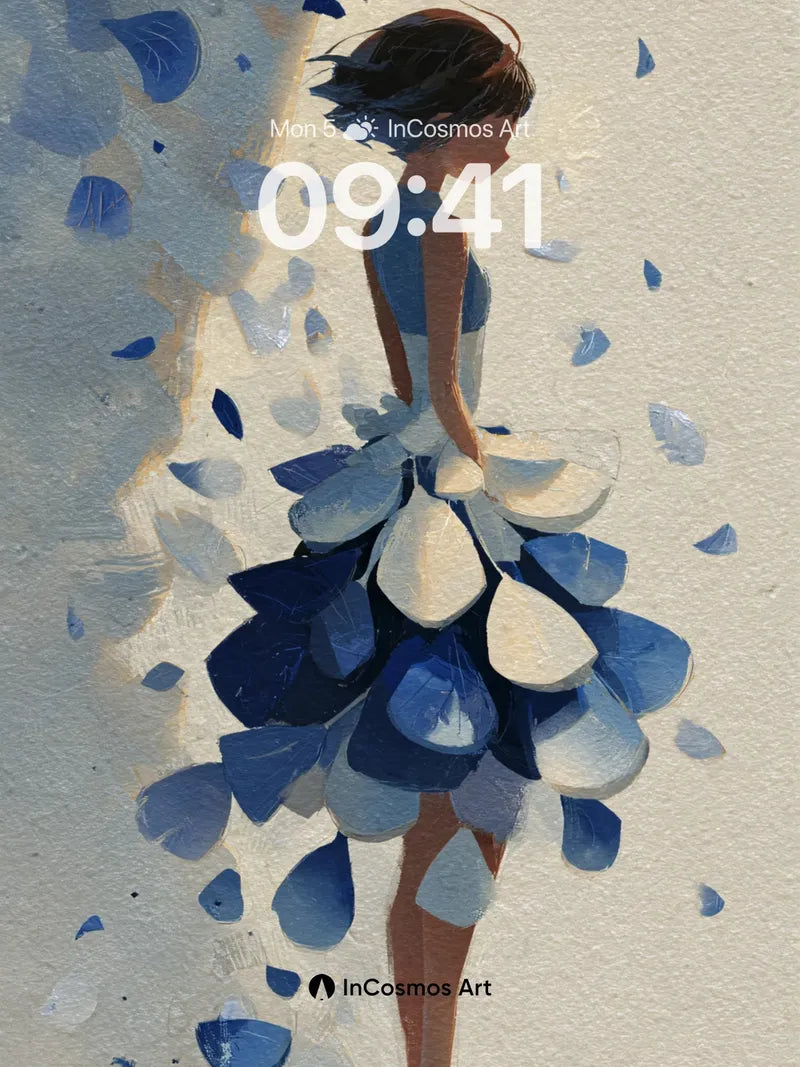 Whispering Petal Wallpaper with Floating Fragments