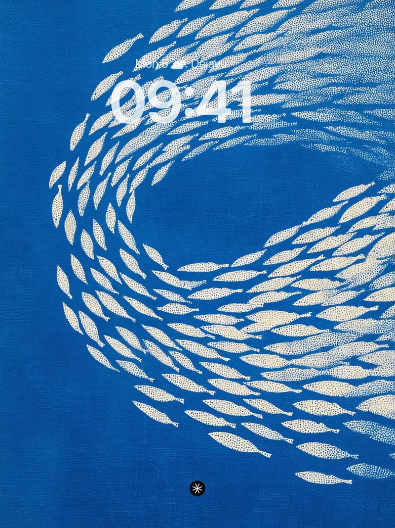 School of Fish Swirl Blue Background