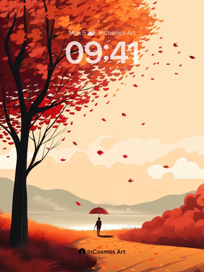 Autumn Hush Wallpaper with Floating Leaves