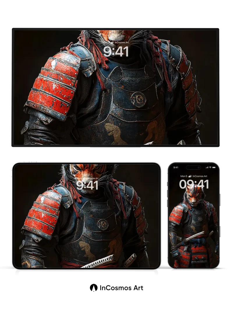 Fierce Tiger Samurai Wallpaper with Blood-Red Armor