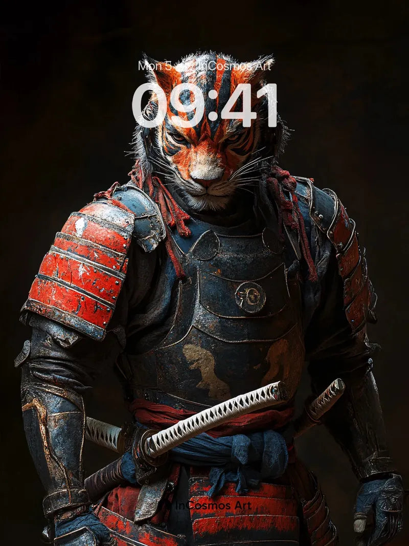 Fierce Tiger Samurai Wallpaper with Blood-Red Armor