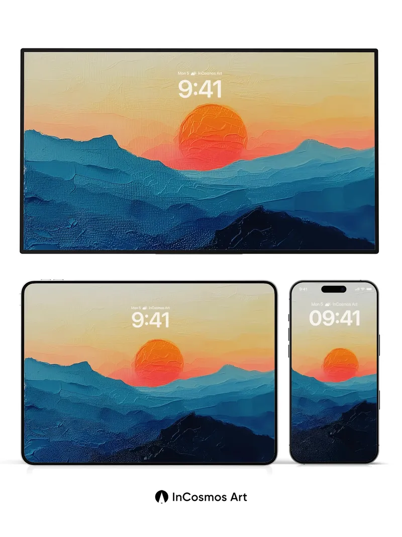 Crimson Horizon Wallpaper with Textured Peaks