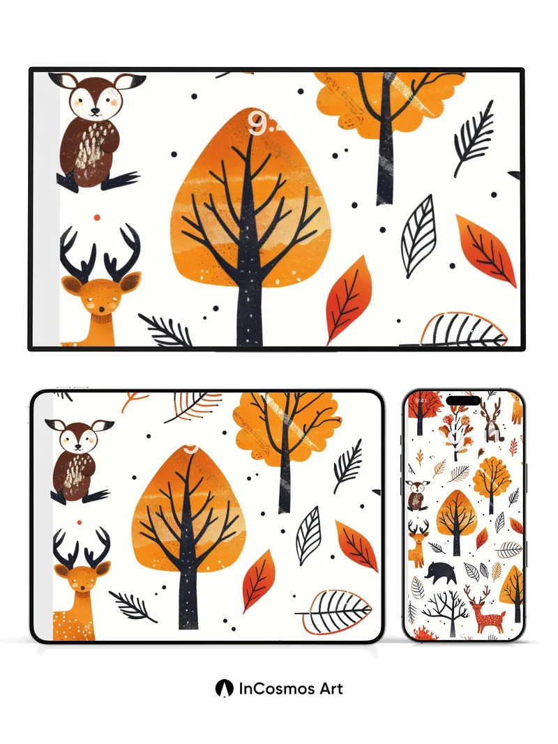 Whimsical Woodland Wallpaper with Autumnal Charm