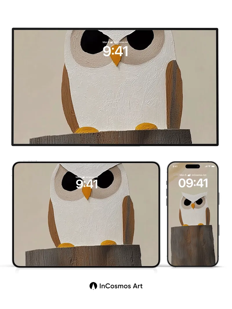 Stare of the Silent Owl Wallpaper with Wooden Perch