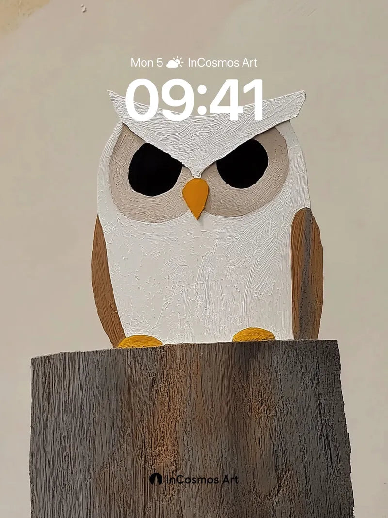 Stare of the Silent Owl Wallpaper with Wooden Perch