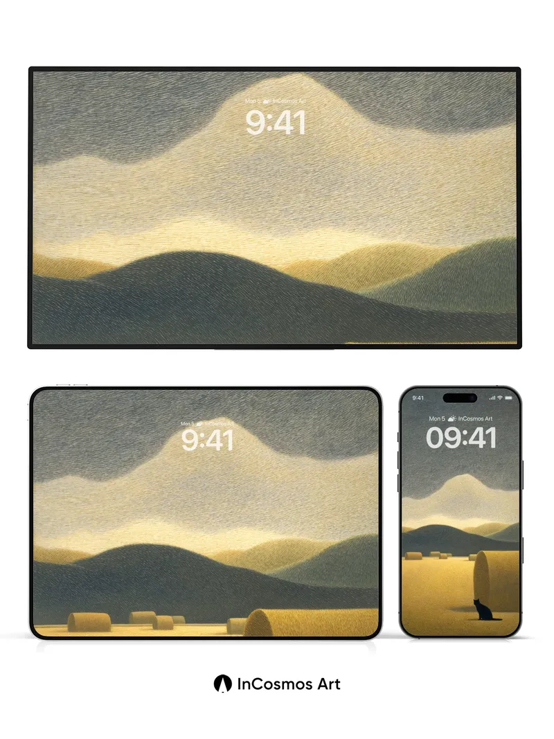 Silent Watcher Wallpaper with Golden Fields