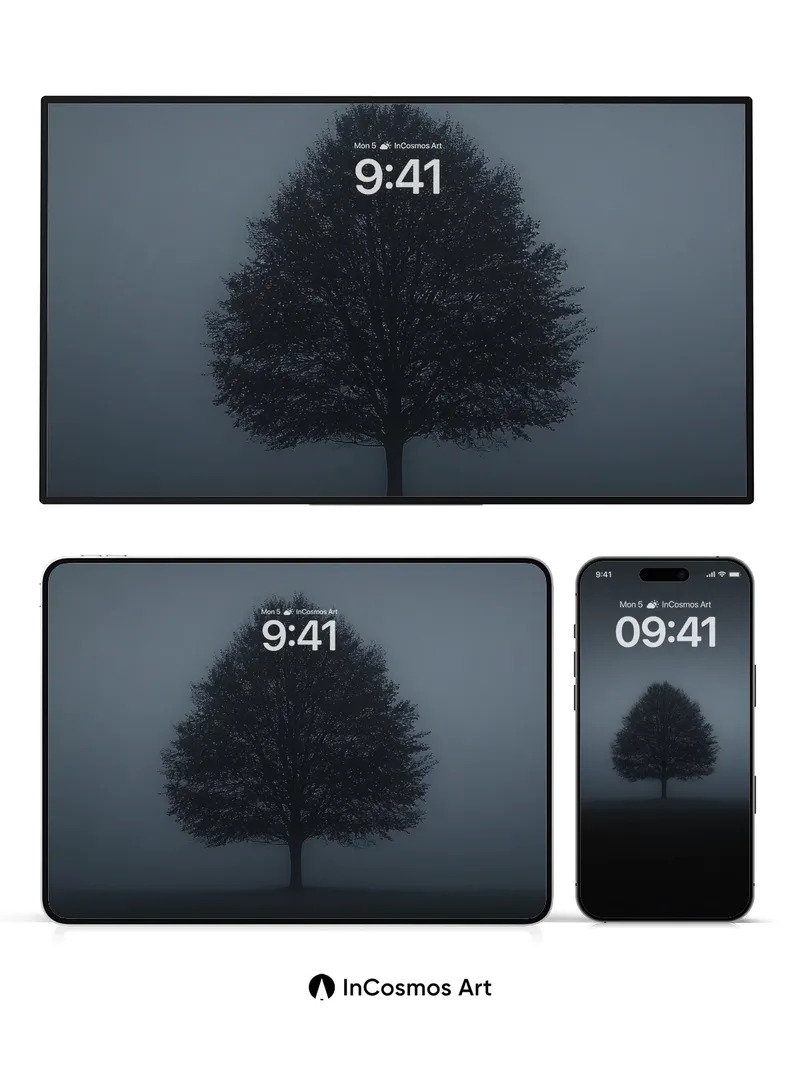 Solitary Shadow Wallpaper in Misty Stillness