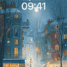 Snowfall Serenade Wallpaper with Moonlit Streets wallpaper for iPhone, iPad & Mac