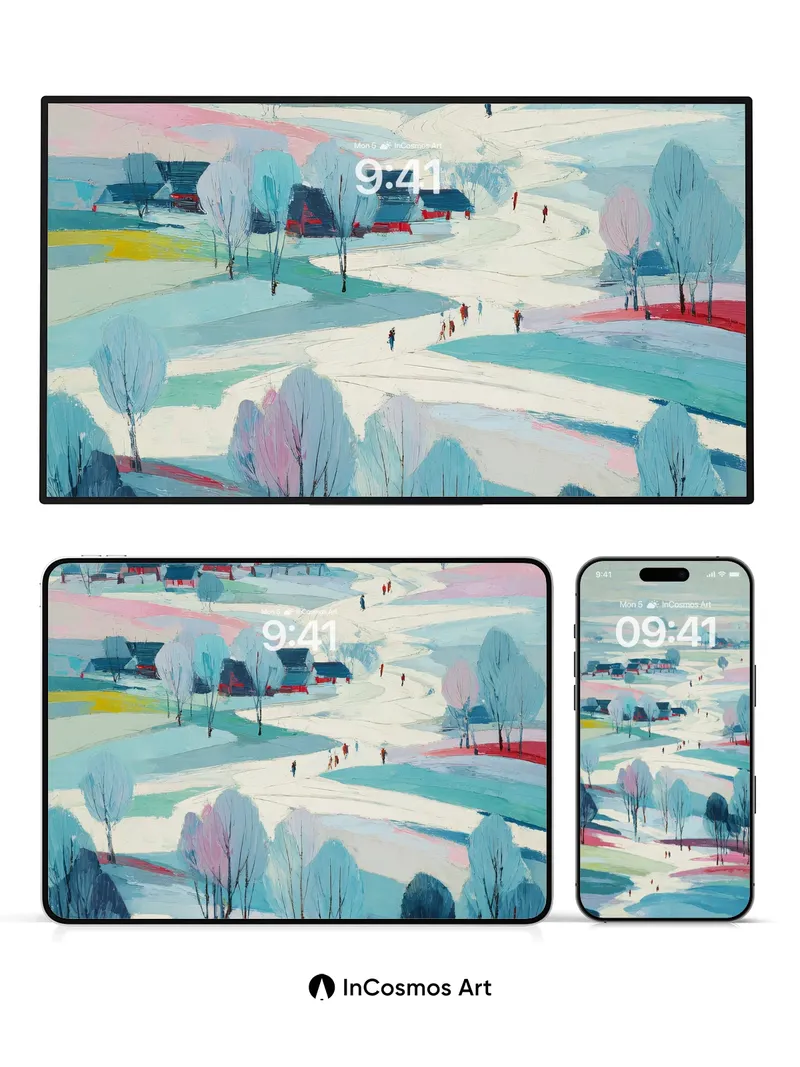 Whispering Snowscape Wallpaper with Floating Villages