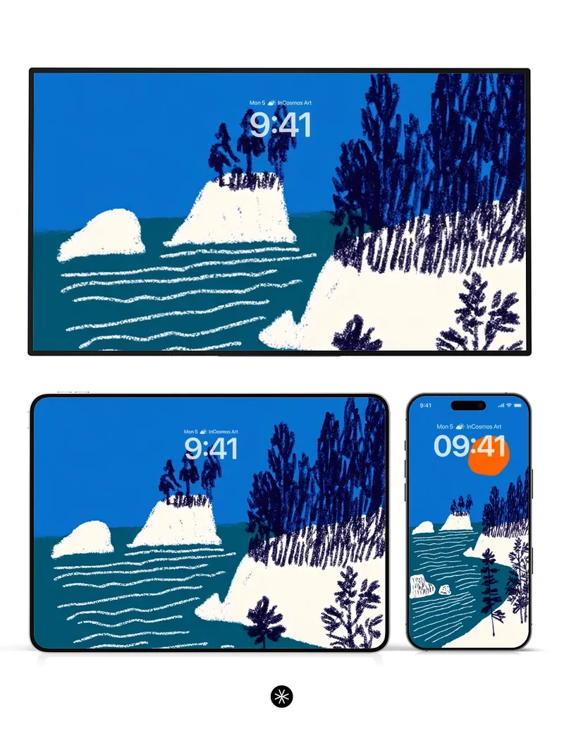 Serene Winter Landscape Wallpaper with Hand-Drawn Textures