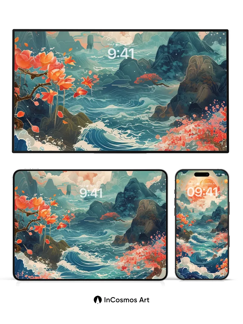 Crimson Tide Wallpaper with Floating Peaks