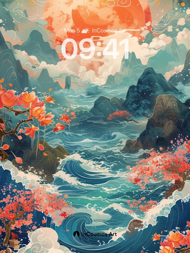 Crimson Tide Wallpaper with Floating Peaks