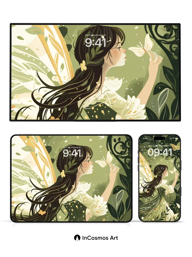 Whispering Forest Wallpaper with Gilded Wings