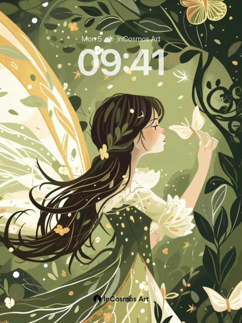 Whispering Forest Wallpaper with Gilded Wings